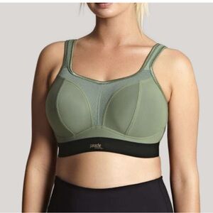 Panache Wire Free Medium Impact Sport Bra Khaki Green Black 34FF UK